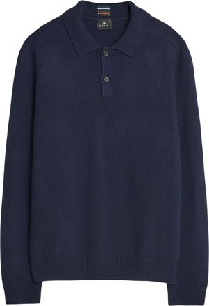 Paul Smith Knitted Navy Wool Polo Shirt with Classic Collar