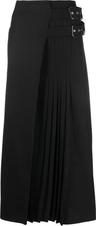 Alberta Ferretti buckle-detail pleated skirt - women - Virgin Wool/Spandex/Elastane - 46 - Black