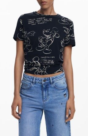 Desigual Mickey Mouse Cotton Graphic T-Shirt in Black at Nordstrom, Size Large