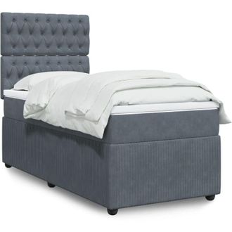 vidaXL Cama Box Spring Con Colch&oacute;n Terciopelo Gris Oscuro 90x190 Cm