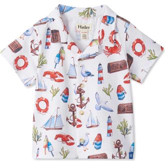 Hatley Kids Painted Seascape Button-Up Shirt in White at Nordstrom, Size 12-18M
