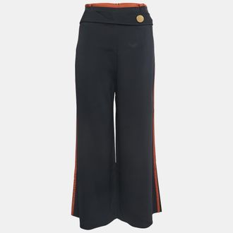 Peter Pilotto Black/brown Crepe Button Embellished Wide Leg Trousers