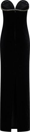 Self Portrait Womens Long Bustier Dress Black Velvet And Crystals Polyester