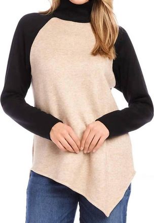 Karen Kane Orion Asymmetric Turtleneck Top In Oatmeal/black