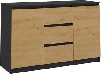 OEM C&oacute;moda Moderna De Roble Antracita Estilo Artesanal - 2 Puertas, 3 Cajones, 120 Cm - Ideal Para Sal&oacute;n, Dormitorio O Habitaci&oacute;n Infantil