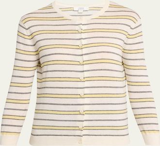 Vince Stripe Three-Quarter Sleeve Cardigan