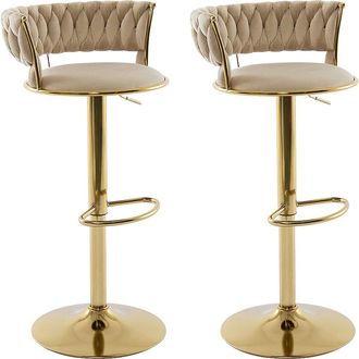 Vente-Unique Set de 2 taburetes de bar de terciopelo y metal dorado - Altura ajustable - Beige - LOMYA