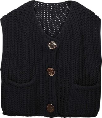 Generic Jumpers for Women Sleeveless Knit Cardigan Vest Solid Color Pocket Button Front Short Length Style Comfort Fit Casual Layering Cardigan Jumper for Wom