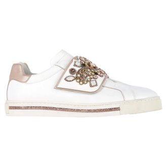 Rene Caovilla Jewel-Embellished Sneakers in White Leather