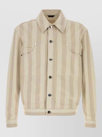 Fendi denim jacket striped pattern chest pockets