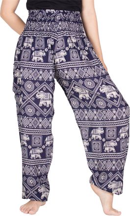 Lofbaz Harem Pants for Women Yoga Boho Hippie Clothing Palazzo Bohemian Beach Trousers Maternity Pajama Indian Gypsy Travel Clothes - Elephant Stamp Dark Blu