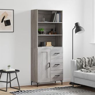 vidaXL Vidaxl - Aparador Alto Madera Contrachapada Gris Sonoma 69,5x34x180 Cm