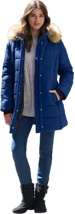 Roaman's Plus Size Classic Length Puffer Coat in Evening Blue at Nordstrom, Size Medium