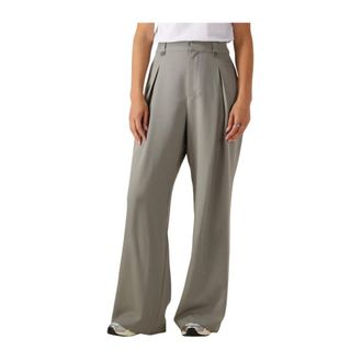 MY ESSENTIAL WARDROBE Broeken, Dames, Grijs, XL, Groene Wijde Pijp Hoge Taille Broek