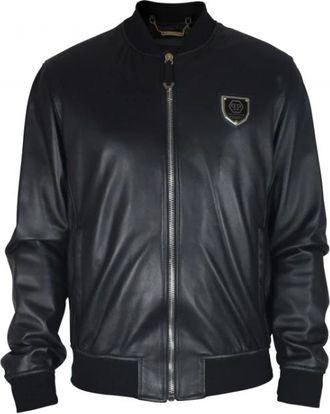 Philipp Plein Leather Bomber - Heren - Leren en Su&egrave;de Jassen - Zwart - XL - Leer - Jassen