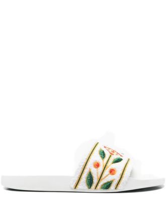 Casablanca floral-embroidered slides - men - Fabric/Fabric/Rubber - 41 - White