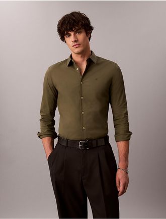 Calvin Klein Mens Slim Stretch Button-Down Shirt - Green - M
