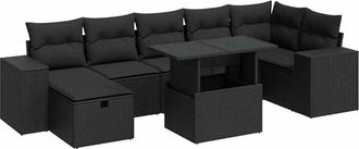 vidaXL Set De Muebles De Jard&iacute;n 5 Pzas Y Cojines Rat&aacute;n Sint&eacute;tico Negro Vidaxl