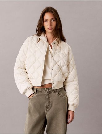 Calvin Klein Jeans Calvin Klein Womens Quilted Satin Bomber Jacket - White - XL