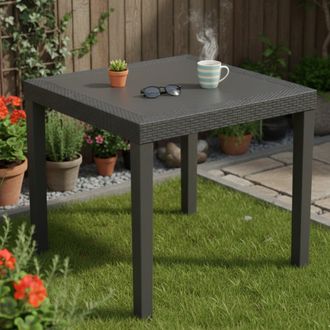 Dmora Mesa De Exterior Frostproof, 4 Plazas, Longitud M&aacute;xima 78 Cm, Hecho En Italia, Acabado Efecto Rat&aacute;n, 78x78x73h Cm Negro Antracita