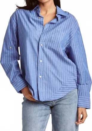 Dear John Denim Lola Oversized Button-Down Boyfriend Shirt In French Bleu Stripe