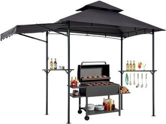 OEM Gazebo Para Barbacoa, Refugio De Acero Con Recubrimiento En Polvo 243 X 150 X 250 Cm Con Techo De 2 Niveles, 2 Estantes Laterales, Abrebotellas, Ganch
