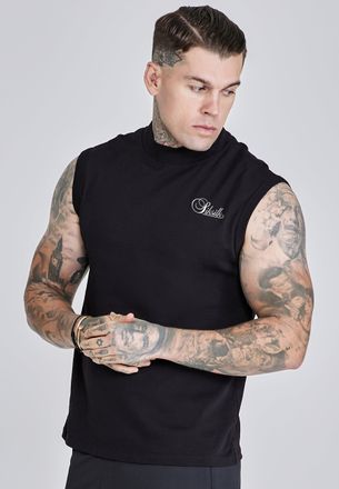 Siksilk Camiseta para Hombres Negra Sin Mangas XXL