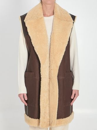 Bottega Veneta Womens Shearling Long Vest - Brown Leather - Size EU 38 (Womens)