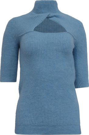 Ganni Ganni Fine-Knit Cut-Out Jumper in Light Blue Wool