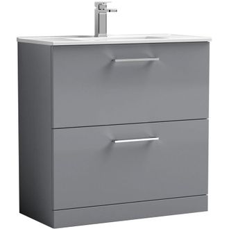 Nuie Nuie - Arno Satin Grey 800mm 2 Drawer Vanity Unit and Minimalist Ceramic Basin - ARN2235B