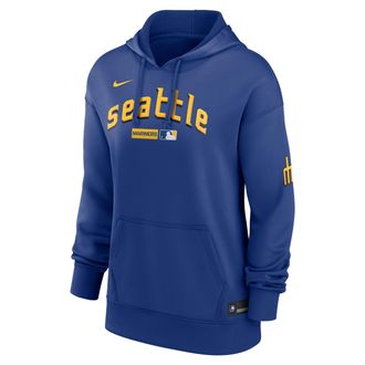 Nike Womens Seattle Mariners Authentic Collection City Connect Nike Therma MLB Pullover Hoodie in Blue | 22MN11TUMVR-HR3