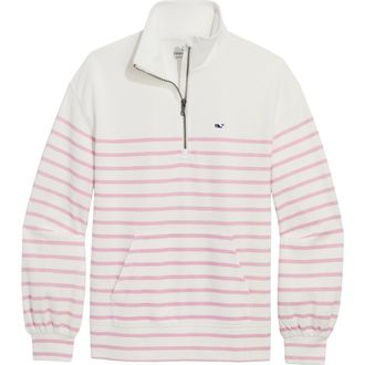 Vineyard Vines Quarter Zip Pullover in Stripe Bahama Breeze at Nordstrom, Size Medium