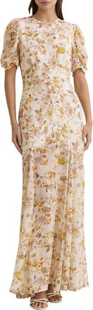 Reiss Naia Metallic Floral Print Back Cutout Maxi Dress in Ivory at Nordstrom, Size 12