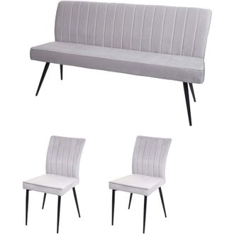Hhg Set panca con 2x sedie sala da pranzo soggiorno 480 metallo verniciato velluto grigio chiaro