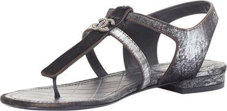Chanel Womens Leather Metallic-Trim T-Strap Sandal (Authentic Pre-Loved)