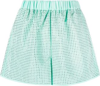 Self Portrait high-waisted crystal-embellished shorts - women - Polyester - 8 - Green