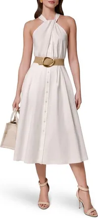 DKNY Belted Sleeveless Midi Dress in Cream at Nordstrom, Size 14