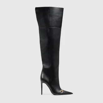 Gucci Womens Donna Slip-on Boot, Black, Leather
