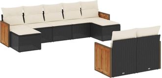 vidaXL Set De Sof&aacute;s De Jard&iacute;n 8 Piezas Y Cojines Rat&aacute;n Sint&eacute;tico Negro Vidaxl