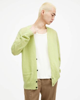 AllSaints Mens Polyamide/Mohair Kennedy V-Neck Brushed Cardigan, Size: XXL