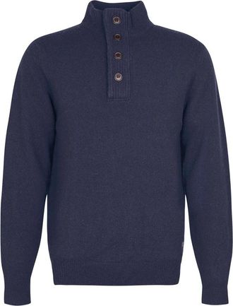 Barbour Blauwe Merinowollen Trui met Alcantara Elleboogstukken - Heren - Coltruien - Blauw - S - Wol - Truien & Vesten