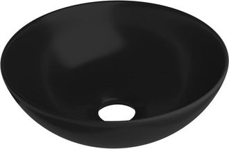 vidaXL Lavabo De Cuarto De Ba&ntilde;o Redondo Cer&aacute;mica Negro Mate Vidaxl