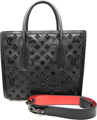 Christian Louboutin Black Red Color Leather Tote Bag (Pre-Owned)