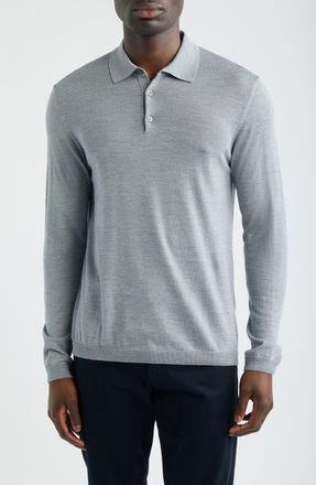 Jack Victor Long Sleeve Wool & Silk Polo Sweater in Light Grey at Nordstrom, Size Xx-Large
