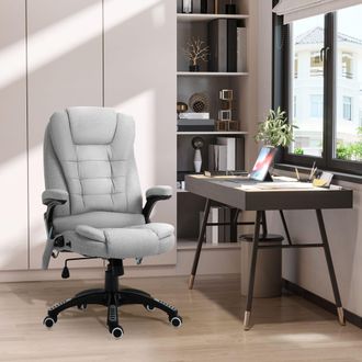 Vinsetto Office Chair, Ergonomic Desk Chair w/ 6-Point Massage & Back Heated, Linen-Feel Fabric Computer Gaming Chair w/ Adjustable Arms, Lumbar