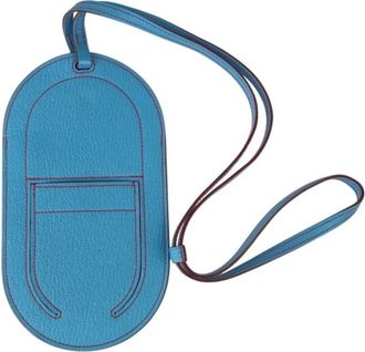 Herm&egrave;s Blue Chevre Leather Pouch (Pre-Owned)