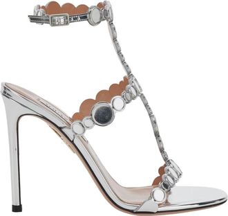 Aquazzura Afterglow Sandal 105 - Dames - Sandalen met hakken - Grijs - 37 EU - Leer - Schoenen