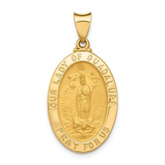 Diamond2Deal 14k Yellow Gold Polished and Satin Our Lady Guadalupe Medal Hollow Pendant