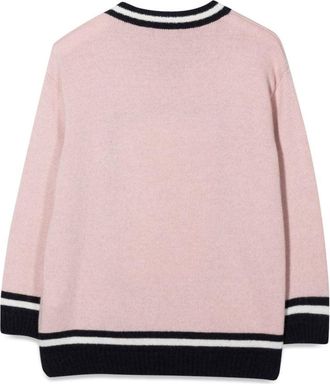 Emporio Armani Coat-of-Arms V-Neck Knit Sweater - Beige