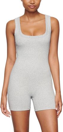 SKIMS Stretch Cotton Rib Romper in Light Heather Grey at Nordstrom, Size X-Large